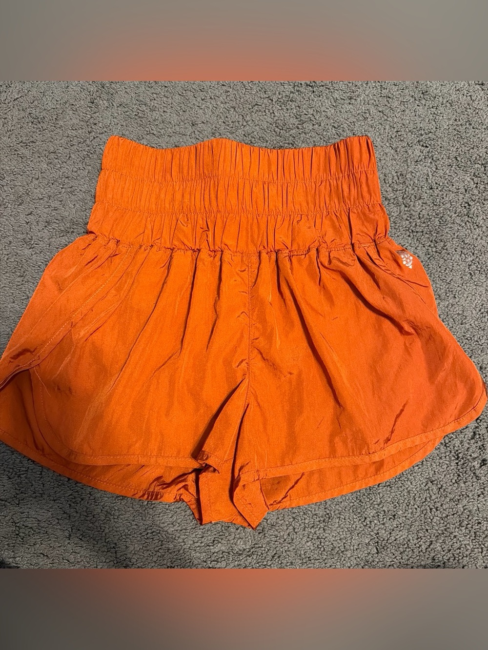 Free People Orange Smocked-Waist Athletic Shorts